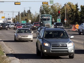 Traffic makes its way west on Yellowhead Trail near 128 Street, in Edmonton on Monday Sept. 26, 2016.