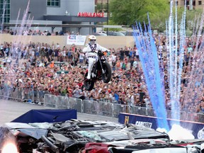 Travis Pastrana peforms during HISTORY's Live Event "Evel Live" on July 8, 2018 in Las Vegas, Nevada. (Neilson Barnard/Getty Images for HISTORY)