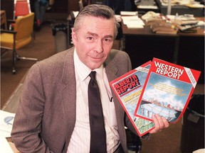 Alberta Report founder Ted Byfield is seen in this file photo from the magazine's offices. The longtime conservative commentator recently turned 90.