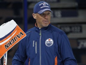 Assistant coach Kelly Buchberger during an Edmonton Oilers practice at Rexall Place in Edmonton on Feb. 24, 2014.