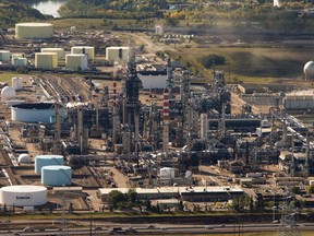 An aerial view of the Suncor refinery in Edmonton on Sept. 10, 2015. The plant leaked hydrogen sulphide Wednesday, sending a "handful" of workers to hospital.