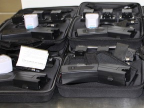 Stun guns from Hong Kong seized by CBSA officers in Calgary.