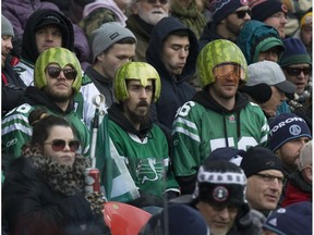 Roughrider fans look on as the Argos score their second touchdown, as the Toronto Argonauts play the Saskatchewan Rough Riders at BMO Field  on Wednesday November 15, 2017.
