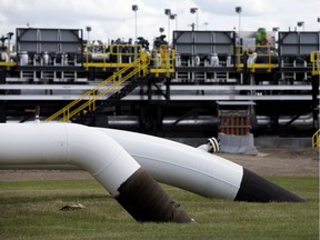 Kilometre Zero of the Trans Mountain pipeline system at the Kinder Morgan Edmonton Terminal in Edmonton in June 2018.