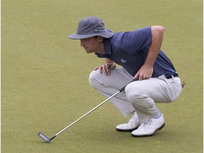 Tyler McCumber lines up his putt at the 2016 ATB Financial Classic at the Country Hills Golf Club in Calgary.