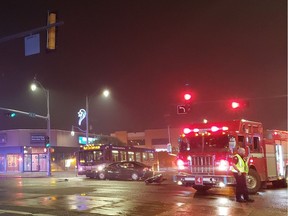 A late night collision at the intersection of 156 Street and Stony Plain Road sent a motorcyclist to hospital on Friday, Aug. 17, 2018.