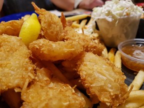 Some 20 shrimp variations are to be found at the Bubba Gump Shrimp Co. in West Edmonton Mall, including these delicious coconut shrimps. Photos by GRAHAM HICKS/EDMONTON SUN