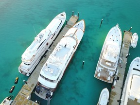 Luxury yachts docked in Turks and Caicos.
