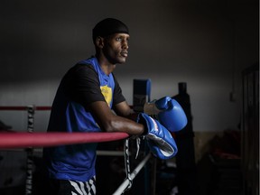 Jama Gaiye Hoday takes a break from training at the South Side Legion Boxing Club on Aug. 21, 2018. Originally from Somalia, Hoday became a boxer in Kenya as a young man. It's since become his "passport," eventually landing him in Edmonton where he runs a boxing program for youth.