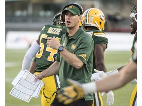 Head coach Jason Maas of the Edmonton Eskimos, against the B.C. Lions on June 29, 2018 at Commonwealth Stadium in Edmonton.