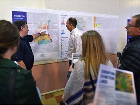 City residents got their first chance to view four possible land use options for the 220-plus acre exhibition lands at a special public workshop hosted by the city at Bellevue Community Hall in Edmonton on Tuesday, Sept. 18, 2018.
