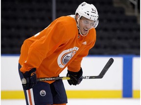Caleb Jones takes part in the Edmonton Oilers rookie camp at Rogers Place, in Edmonton Monday Sept. 10, 2018.