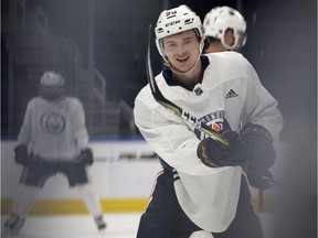 Winger Kailer Yamamoto practises during Edmonton Oilers rookie camp on Sept. 10, 2018, at Edmonton's Rogers Place.