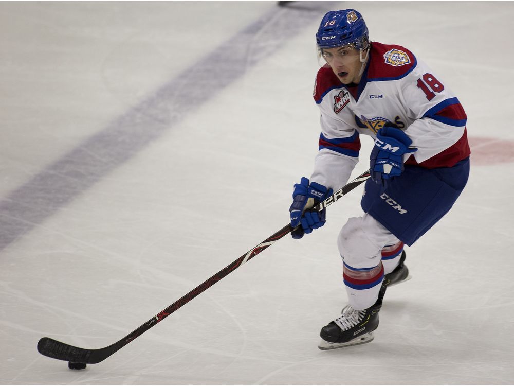 Edmonton Oil Kings forward Vince Loschiavo scores twice against former