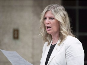 Liberal MP Leona Alleslev rises in the House of Commons in Ottawa on Friday, June 17, 2016. An Ontario Liberal MP is crossing the floor of the House of Commons to join the Opposition Conservatives, saying Canada needs strong leadership on the economy and global issues. Leona Alleslev made the stunning announcement as MPs returned to Ottawa following their summer break.