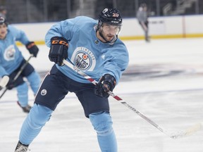 Tobias Rieder and a number of other Oilers  skating at Roger Place preparing for training camp  on September 5, 2018. Shaughn Butts / Postmedia