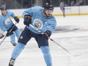 Tobias Rieder skates at Roger Place in preparation for training camp.