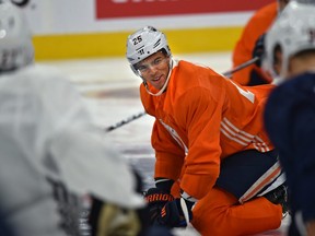 After finalizing his contract, Edmonton Oilers defenceman Darnell Nurse attends his first practice session during training camp at Rogers Place in Edmonton, September 18, 2018. Ed Kaiser/Postmedia