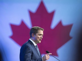 Conservative Party of Canada Leader Andrew Scheer delivers remarks at the party's national policy convention in Halifax on Friday, Aug. 24, 2018.