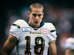 Sam Giguere (18) of the Edmonton Eskimos during the game against the BC Lions at BC Place Stadium in Vancouver, BC on Thursday, August 9, 2018. (Photo: Johany Jutras / CFL)