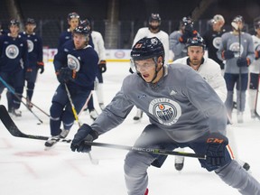 Matt Benning is seen at Rogers Place as the Edmonton Oilers practiced on Oct. 17, 2018.