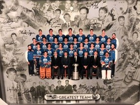 The 1984-85 Edmonton Oilers were named the Century's Greatest Team and a framed print of a team photograph signed by the players can be bid on as part of the ATCO Christmas Charity Auction.