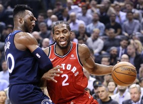 Toronto Raptors forward Kawhi Leonard (2) on Wednesday October 24, 2018. The Toronto Raptors host the Minnesota Timberwolves at the Scotiabank Arena in Toronto. Veronica Henri/Toronto Sun