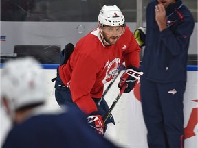 Washington Capitals Alex Ovechkin during practice in preparation for the Oilers match Thursday at Rogers Place, Wednesday, Oct. 24, 2018.