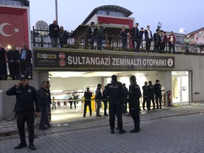 Turkish police secure an underground car park, where authorities earlier found a vehicle belonging to the Saudi Consulate, in Istanbul, Monday, Oct. 22, 2018. Turkish crime-scene investigators have arrived at the park, where the car , according to news reports, was left two weeks ago. Investigators looking into the disappearance of Saudi journalist Jamal Khashoggi had last week searched other consulate vehicles, along with the consulate building and the consul general's residence.