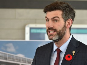 Mayor Don Iveson at a news conference announcing provincial funds being provided for the LRT west line and Metro line projects, Thursday, Nov. 1, 2018.