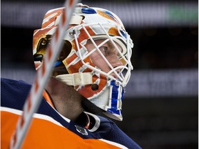 The Edmonton Oilers' goalie Mikko Koskinen (19) during second period NHL action against the Montreal Canadiens at Rogers Place, in Edmonton Tuesday Nov. 13, 2018.