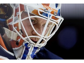 The Edmonton Oilers' goalie Mikko Koskinen (19) during second period NHL action against the Montreal Canadiens at Rogers Place, in Edmonton Tuesday Nov. 13, 2018. The Oilers won 6-2.
