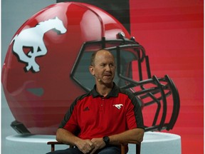 Calgary Stampeders head coach Dave Dickenson answers questions from the media in Edmonton on Wednesday November 21, 2018. The two teams will face off in the 106th CFL Grey Cup Championship game on Sunday November 25, 2018 at Commonwealth Stadium in Edmonton.