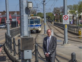 Dave Beckley, Thales vice-president commercial operations and customer service, on May 11, 2018 near the signals his company installed on the Metro Line LRT line near 105 Street.