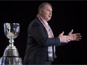 CFL Commissioner Randy Ambrosie addresses the media during the State of the League news conference at Grey Cup week in Edmonton, Friday, November 23, 2018. The Ottawa Redblacks will play the Calgary Stampeders in the 106th Grey Cup on Sunday.