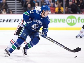 Vancouver Canucks' Elias Pettersson, of Sweden, skates with the puck during the third period of an NHL hockey game against the Chicago Blackhawks in Vancouver, on Wednesday October 31, 2018.