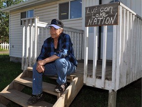 Lubicon Lake First Nations Band Chief Bernard Ominayak on the front steps of the band office on the First Nations reserve of Little Buffalo, approximately 600 km. northwest of Edmonton, in 2009.