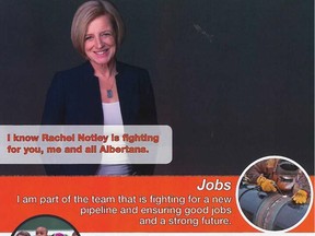 Advanced copies of the New Democratsí campaign brochures are out and, as predicted, they feature Rachel Notley and barely mention the NDP. For Lorne Gunter Nov. 22, 2018 Edmonton Sun column. (Supplied)