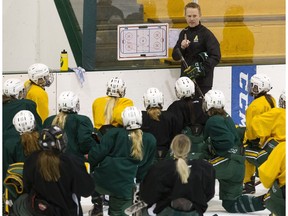 University of Alberta Pandas' Head Coach Howie Draper leads a team practice at Clare Drake Arena, in Edmonton  on Thursday, Nov. 15, 2018.