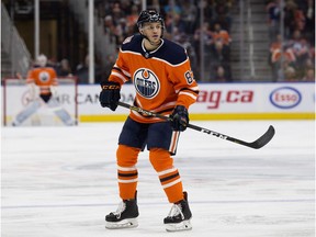 The Edmonton Oilers' Caleb Jones (82) during third period NHL action against the Philadelphia Flyers at Rogers Place, in Edmonton Friday Dec. 14, 2018. The Oilers won 4-1. Photo by David Bloom