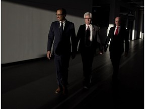 (left to right) Minister of Natural Resources Amarjeet Sohi, Minister of International Trade Diversification Jim Carr, and Edmonton-Centre Member of Parliament Randy Boissonnault arrive for a press conference where the Federal government announced $1.6 billion in support for Canada's oil and gas sector, at NAIT in Edmonton Tuesday Dec. 18, 2018. Photo by David Bloom