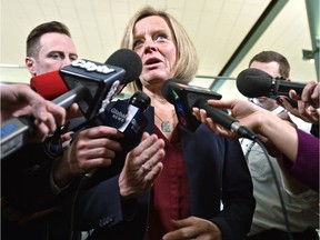 Alberta Premier Rachel Notley holds a media availability on Dec. 6, 2018, at the Edmonton International Airport before boarding a flight to Montreal for a first ministers meeting.