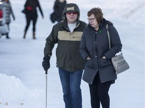 Lyle (left) and Carol Brons, whose daughter Dayna died in the Humboldt Broncos bus crash, enter Kerry Vickar Centre for the sentencing hearing for semi driver Jaskirat Singh Sidhu in Melfort on Jan. 28, 2019