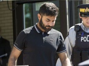 Jaskirat Sidhu, the semi driver facing charges in connection with the fatal Humboldt Broncos bus crash, leaves Melfort provincial court on July 10, 2018