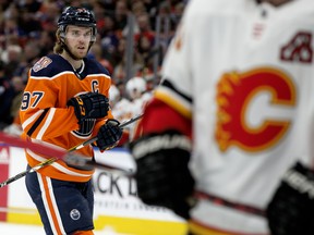 The Edmonton Oilers' Connor McDavid (97) during first period NHL action against the Calgary Flames at Rogers Place, in Edmonton Saturday Jan. 19, 2019.