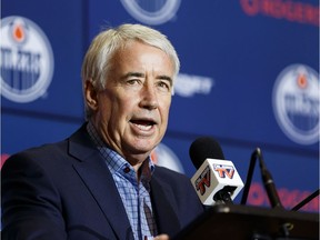 Bob Nicholson, CEO and Vice-Chair, Oilers Entertainment Group, speaks at Rogers Place about his firing of General Manager Peter Chiarelli in Edmonton, on Wednesday, Jan. 23, 2019. Photo by Ian Kucerak/Postmedia