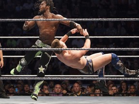 Kofi Kingston wrestles The Miz during a WWE SummerSlam HeatWave 2014 bout at Rexall Place in Edmonton, Alta., on Saturday, July 26, 2014.