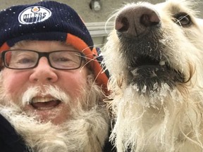 Ken Valgardson with his best friend, Rocky. For Cam Tait Edmonton Sun column January 20, 2019. Supplied