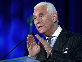 In this Thursday, Dec. 6, 2018, file photo, Roger Stone speaks at the American Priority Conference in Washington. Stone, an associate of President Donald Trump, has been arrested in Florida. (AP Photo/Jose Luis Magana, File)
