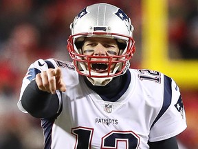 Tom Brady of the New England Patriots gestures at the line in the second half against the Kansas City Chiefs during the AFC Championship Game at Arrowhead Stadium on Janu. 20, 2019 in Kansas City, Mo.